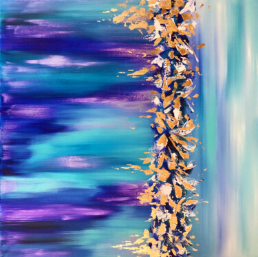 「GOLDEN FLOWERS IN T…」というタイトルの絵画 Marina Skromovaによって, オリジナルのアートワーク, オイル ウッドストレッチャーフレームにマウント