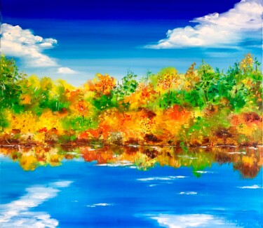 Pintura titulada "Autumn landscape. G…" por Marina Skromova, Obra de arte original, Oleo Montado en Panel de madera