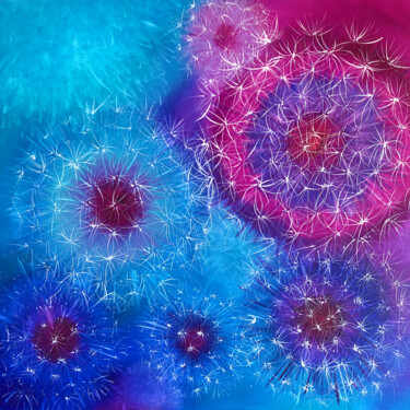Painting titled "PINK COSMOS -Blue d…" by Marina Skromova, Original Artwork, Oil Mounted on Wood Panel