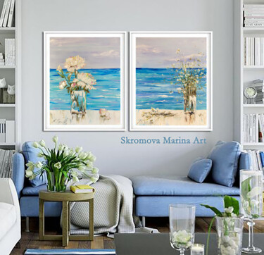 Painting titled "SEA ROMANCE - Set o…" by Marina Skromova, Original Artwork, Oil Mounted on Wood Panel