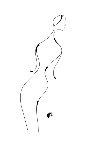 Digital Arts titled "Elegant woman Line…" by Plaline, Original Artwork, Digital Painting