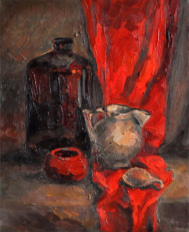 Картина под названием "STILL LIFE WITH RED" - Marina Zubkova, Подлинное произведение искусства, Масло