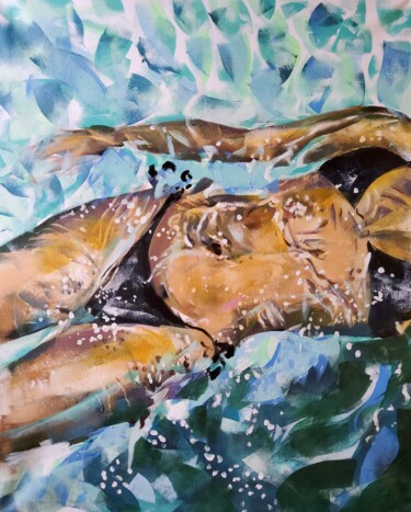 Картина под названием "Black bikini" - Marina Del Pozo, Подлинное произведение искусства, Акрил Установлен на Деревянная рам…