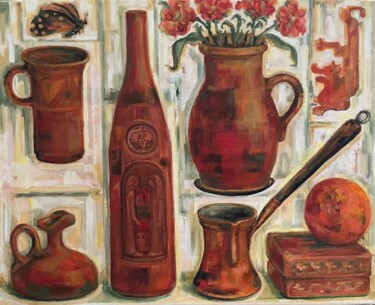 Painting titled "Still Life with whi…" by Marina Kalinovsky, Original Artwork, Oil