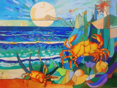 Painting titled "Crab Serenade" by Marina Sciascia, Original Artwork, Acrylic