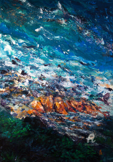 Painting titled "Abstract seascape #…" by Marine Kubert, Original Artwork, Acrylic