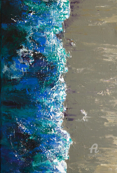 Painting titled "Beach from top, sem…" by Marine Kubert, Original Artwork, Acrylic Mounted on Wood Stretcher frame