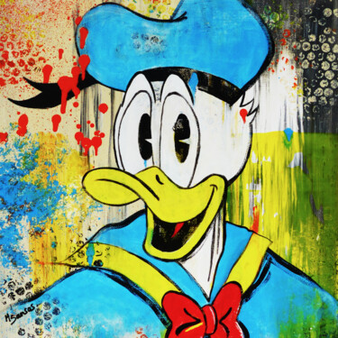 Schilderij getiteld "Donald Duck" door Marine Sansas, Origineel Kunstwerk, Acryl Gemonteerd op Frame voor houten brancard