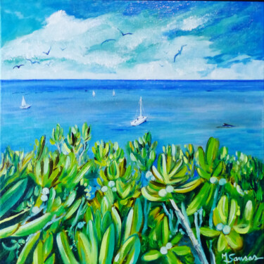 Painting titled "D'Argeles sur mer à…" by Marine Sansas, Original Artwork, Oil Mounted on Wood Panel