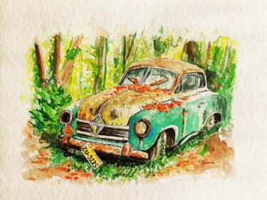 绘画 标题为“La voiture abandonn…” 由Marine Sansas, 原创艺术品, 水彩