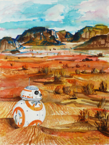 Schilderij getiteld "BB8, Stars Wars" door Marine Sansas, Origineel Kunstwerk, Aquarel