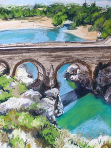 Painting titled "Pont du Diable" by Marine Sansas, Original Artwork, Pastel