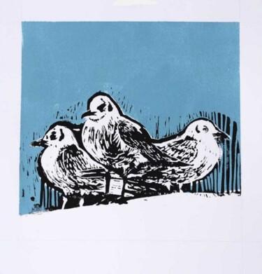 Impressões e gravuras intitulada "Seagulls, linocut p…" por Victor Marin, Obras de arte originais, Linoleogravura