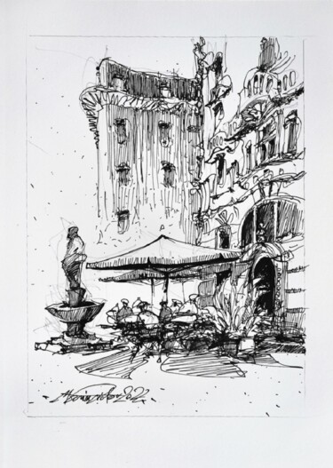 Рисунок под названием "Vienna, ink drawing…" - Victor Marin, Подлинное произведение искусства, Чернила Установлен на картон