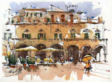 Peinture intitulée "Ascoli Piceno City…" par Victor Marin, Œuvre d'art originale, Aquarelle