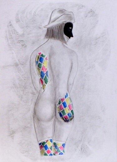 Рисунок под названием "Curvy Harlequin" - Mario Cipolla, Подлинное произведение искусства, Древесный уголь