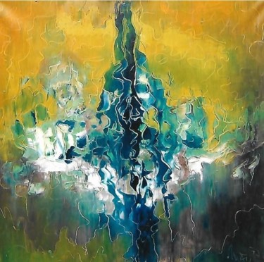 Painting titled "blu giallo e verde" by Mario Fanconi, Original Artwork, Oil