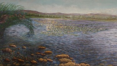Malerei mit dem Titel "Le ninfee del lago" von Mario Felice Lattuada, Original-Kunstwerk, Öl Auf Keilrahmen aus Holz montiert