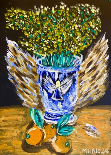 Painting titled "Mimose e cachi" by Mario Pratesi, Original Artwork, Oil