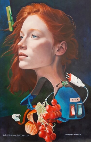 Schilderij getiteld "La donna batteria" door Mario Venza, Origineel Kunstwerk, Acryl