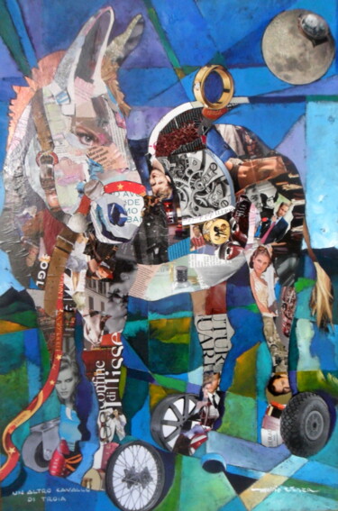 Collages getiteld "Un altro cavallo di…" door Mario Venza, Origineel Kunstwerk, Collages