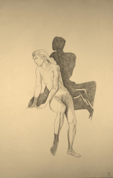 Dessin intitulée "Nu assis de face" par Marion Carralero, Œuvre d'art originale