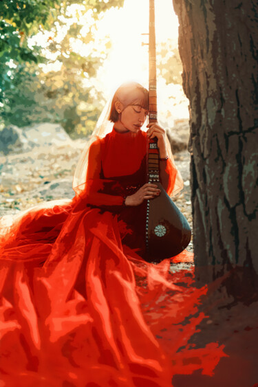 Arts numériques intitulée "La musicienne rouge" par Marion Hillion, Œuvre d'art originale, Peinture numérique