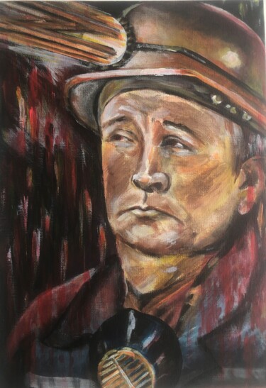 Malerei mit dem Titel "Miner" von Oksana Sushko, Original-Kunstwerk, Acryl Auf Karton montiert