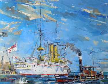 Painting titled "Maritime art cruise…" by Volodymyr Glukhomanyuk, Original Artwork, Oil Mounted on Wood Stretcher frame