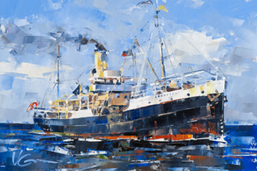 Schilderij getiteld "Series Museum Ship…" door Volodymyr Glukhomanyuk, Origineel Kunstwerk, Olie Gemonteerd op Frame voor ho…