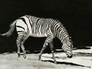 Drawing titled "Le zèbre" by Momar, Original Artwork, Charcoal