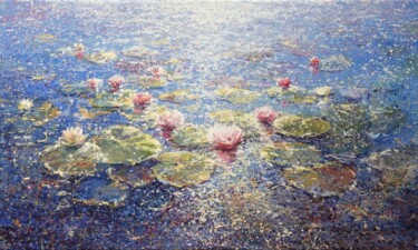 「Waterlilies」というタイトルの絵画 Mariusz Kaldowskiによって, オリジナルのアートワーク, アクリル ウッドストレッチャーフレームにマウント