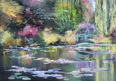 Pittura intitolato "Monet pond" da Mariya Bogdanova, Opera d'arte originale, Olio Montato su Cartone