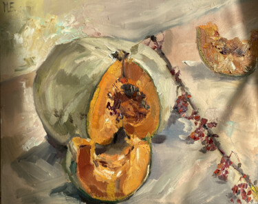 Schilderij getiteld "Pretty pumpkin" door Mariya Bogdanova, Origineel Kunstwerk, Olie Gemonteerd op Karton