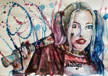 Painting titled "Harley Quinn" by Mariya Bogdanova, Original Artwork, Watercolor