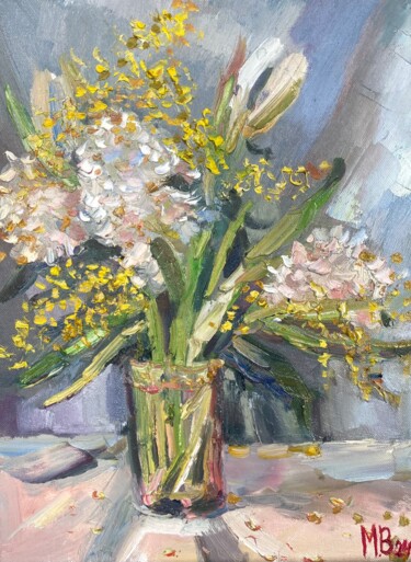 Peinture intitulée "Still life with hya…" par Mariya Bogdanova, Œuvre d'art originale, Huile Monté sur Châssis en bois