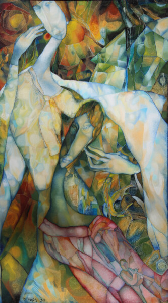 Painting titled "Schwestern" by Mariya Naydis, Original Artwork, Oil Mounted on Wood Stretcher frame