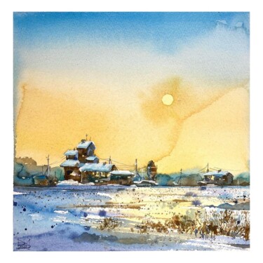 Pittura intitolato "Frosty sun" da Mariya Volynskih, Opera d'arte originale, Acquarello