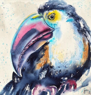 Pittura intitolato "Blue toucan" da Mariya Volynskih, Opera d'arte originale, Acquarello