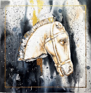 Pintura titulada "Antique horse head" por Mariya Volynskih, Obra de arte original, Acuarela