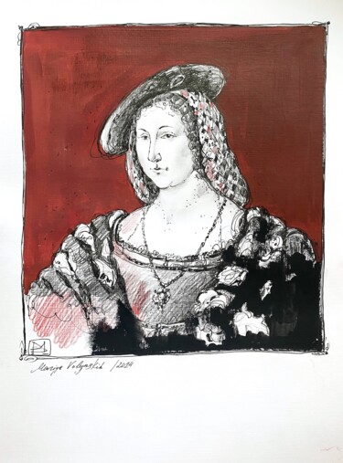 Painting titled "Homage #1 Burgundy" by Mariya Volynskih, Original Artwork, Ink