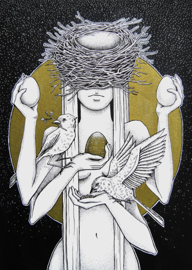 Dessin intitulée "Sister Liberty" par Mariya Markina, Œuvre d'art originale, Stylo gel