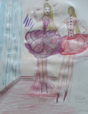 Rysunek zatytułowany „Vestida de rosa” autorstwa Mariza Tomaz  Soares, Oryginalna praca, Odzież