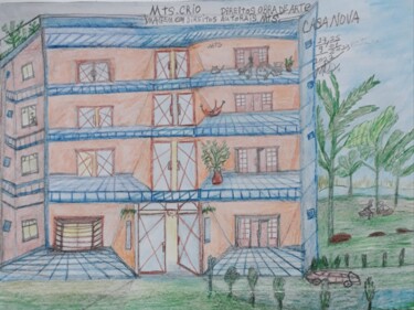 Painting titled "RESIDENCIAL casa no…" by Mariza Tomaz  Soares, Original Artwork, Pencil Mounted on Wood Panel