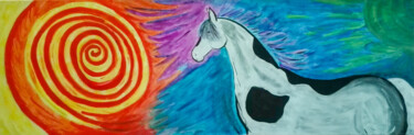 Painting titled "Cheval et énergies" by Marjolaine Thomas, Original Artwork, Acrylic