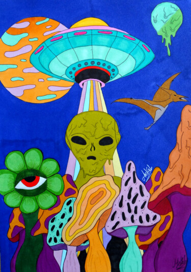 Drawing titled "L'invasion" by Marjorie Planchenault, Original Artwork, Marker