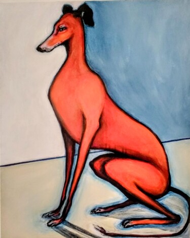 Peinture intitulée "The Red Galgo" par Marjory Mulrooney, Œuvre d'art originale, Acrylique Monté sur Châssis en bois