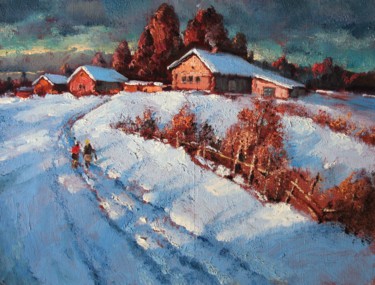Картина под названием "The winter path" - Mark Kremer, Подлинное произведение искусства, Масло