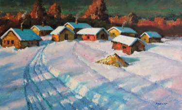 Картина под названием "The evening snow" - Mark Kremer, Подлинное произведение искусства, Масло