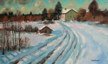 Painting titled "Snowy March in the…" by Mark Kremer, Original Artwork, Oil